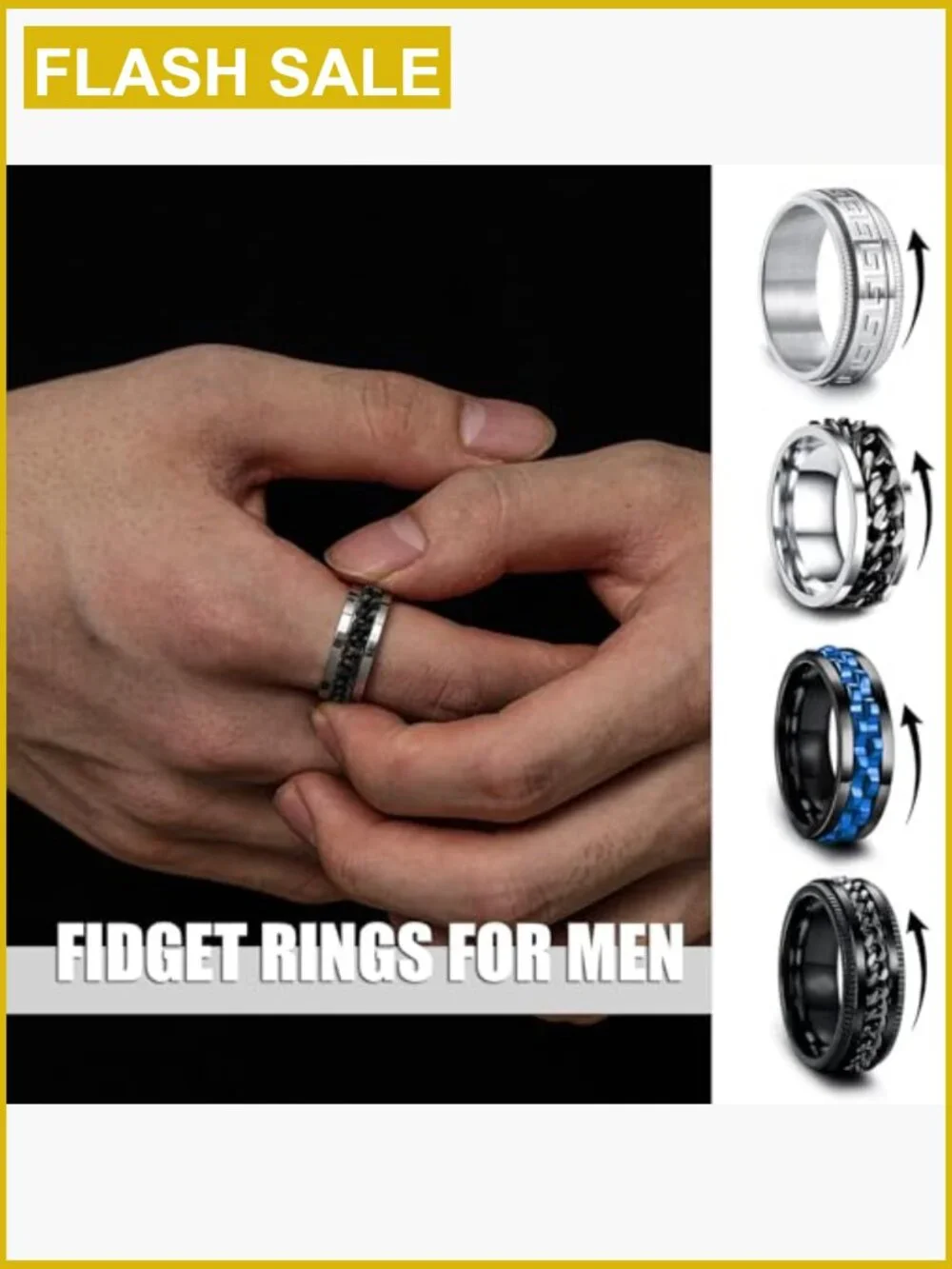 12 Pcs Stainless Steel Fidget Spinning Ring Set Anxiety Relief Wedding Band